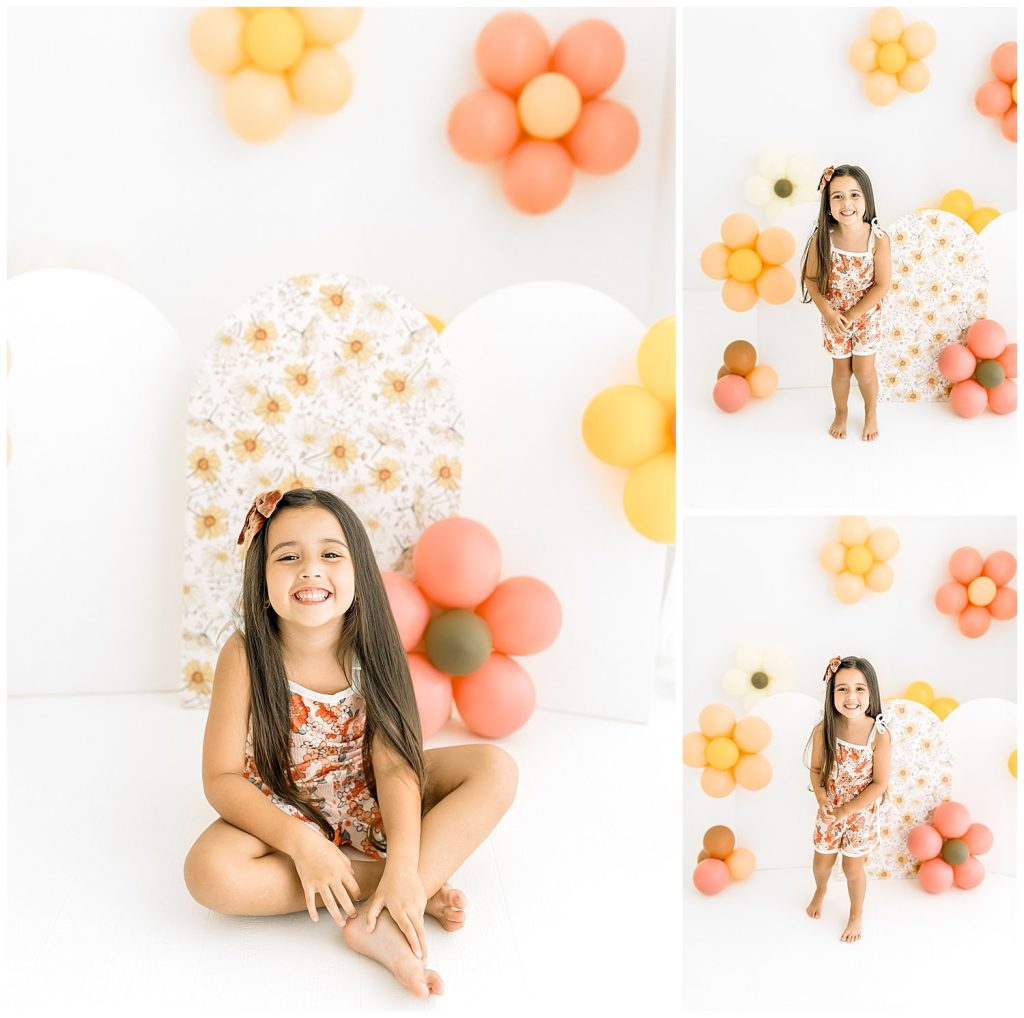 birthday photoshoot with floral balloons
