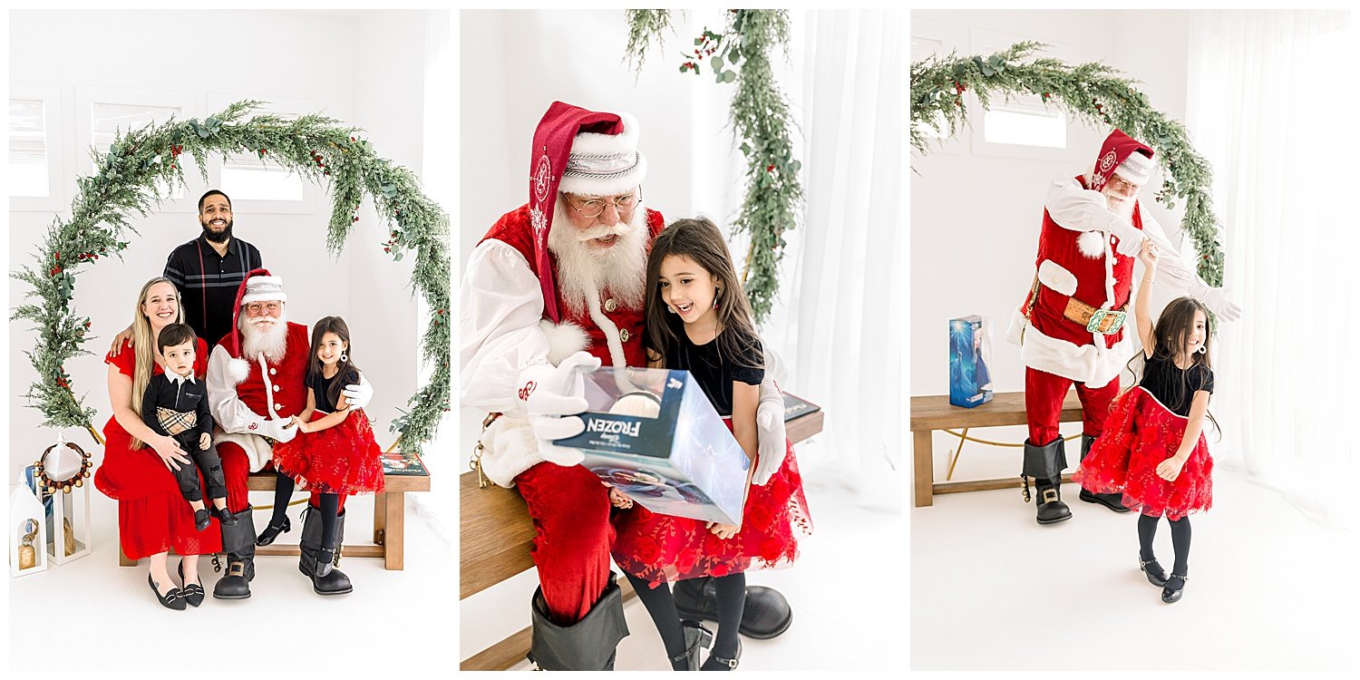 girl reading and dancing with st. nick