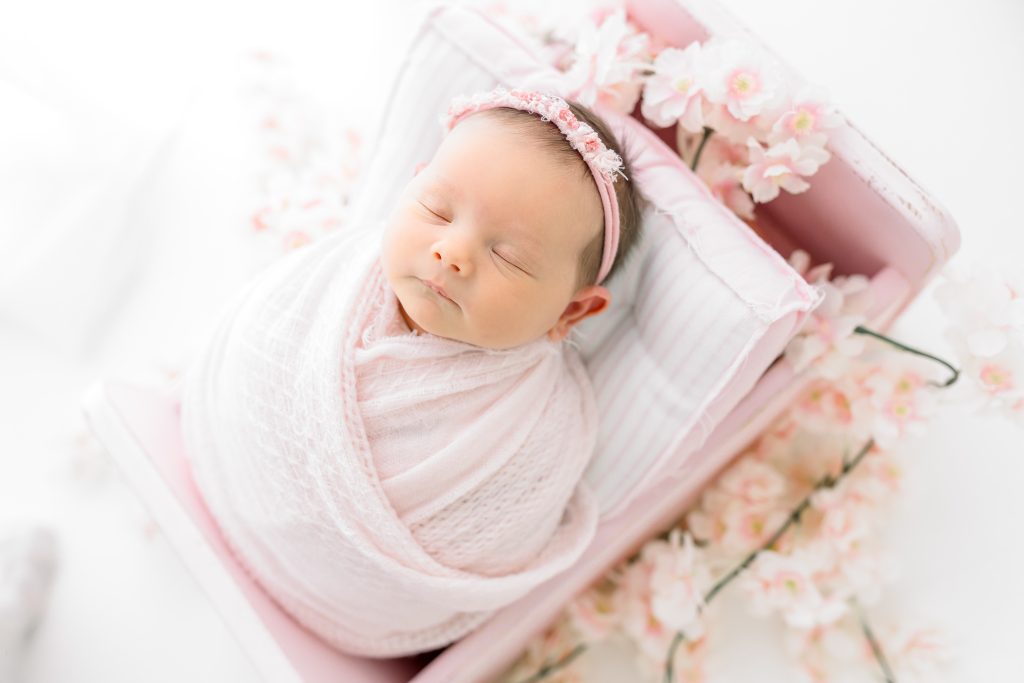 Close-up of a newborn baby girl,